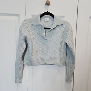 Sunday Best Light Blue Cable-Knit V-Neck Cropped Sweater